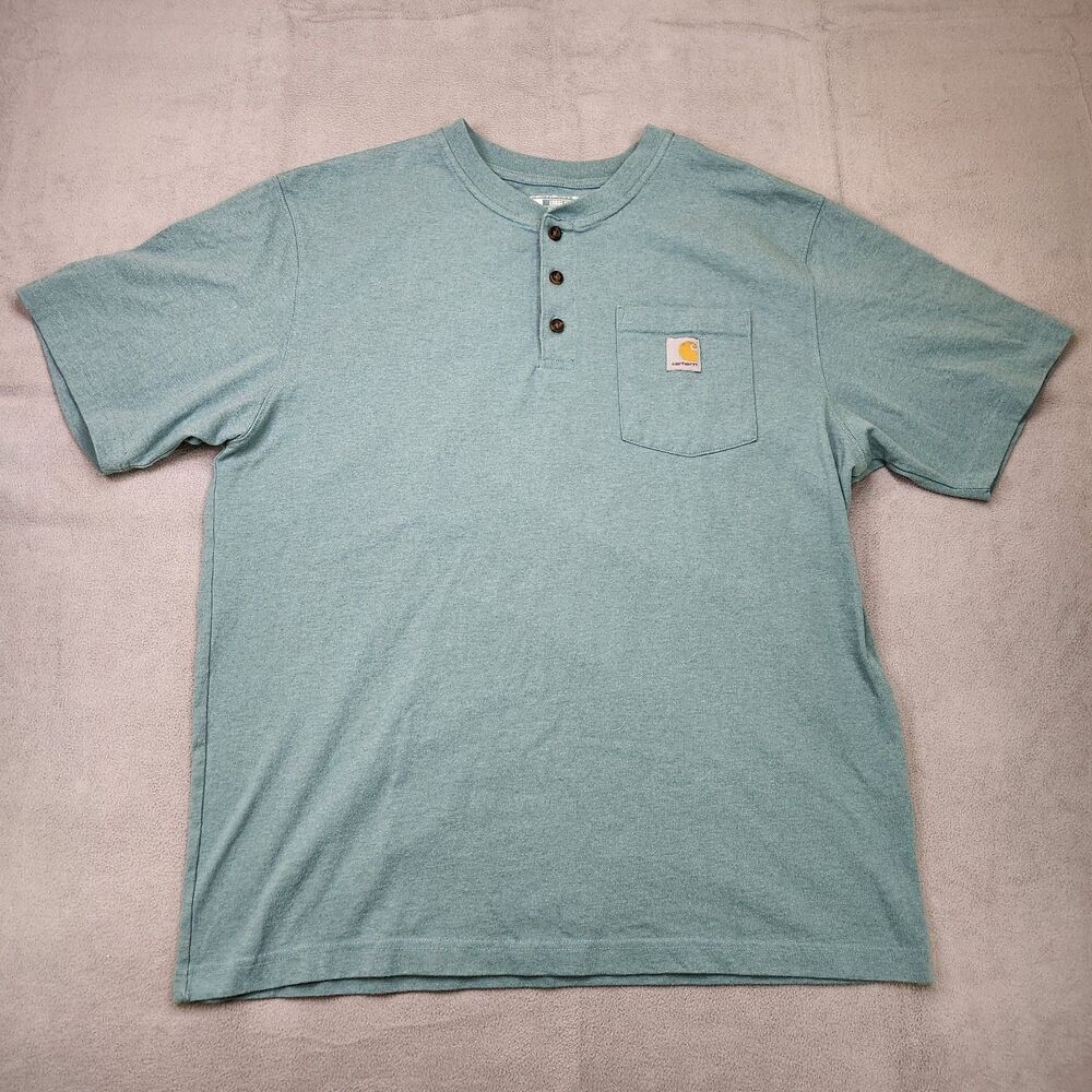 Carhartt Dearborn Heavyweight Henley Shirt Men's L Blue Loose Fit S/S Pocket‎